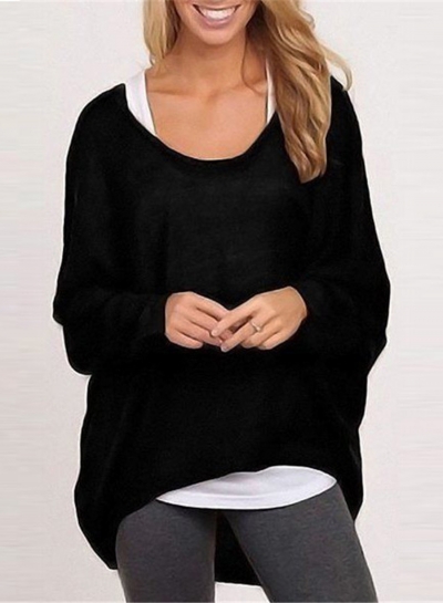 Women's Fashion Batwing Sleeve Loose Fit Solid Knit Sweater YOUYOUFASHIONEC.com