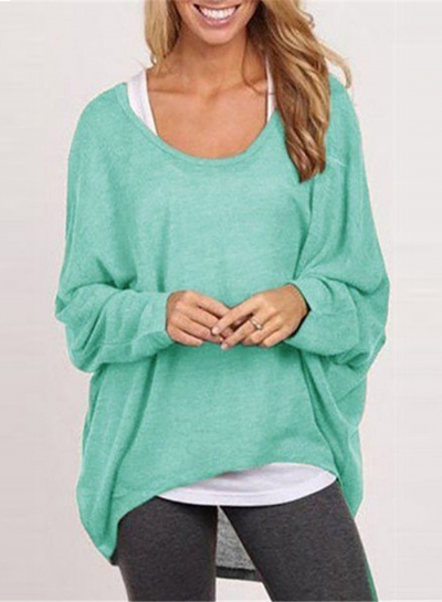 Women's Fashion Batwing Sleeve Loose Fit Solid Knit Sweater LZDINTECOMMERCE.com