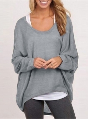 Women's Fashion Batwing Sleeve Loose Fit Solid Knit Sweater