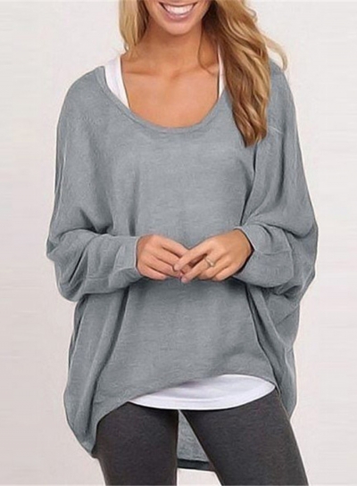 Women's Fashion Batwing Sleeve Loose Fit Solid Knit Sweater STYLESIMO.com