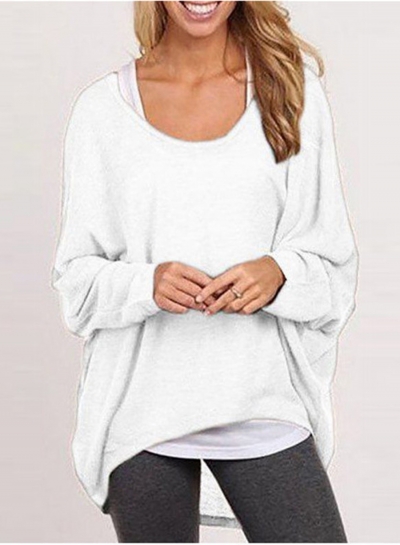 Women's Fashion Batwing Sleeve Loose Fit Solid Knit Sweater YOUYOUFASHIONEC.com