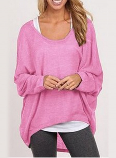 Women's Fashion Batwing Sleeve Loose Fit Solid Knit Sweater STYLESIMO.com