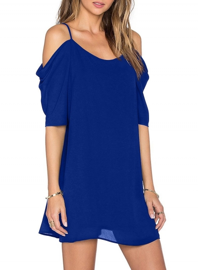 Women's Spaghetti Strap off Shoulder Short Sleeve MiniDress YOUYOUFASHIONEC.com