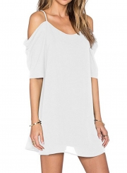 Women's Spaghetti Strap off Shoulder Short Sleeve MiniDress