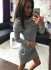 Women's Fashion Long Sleeve Bodycon Mini hooded Dress with Pocket