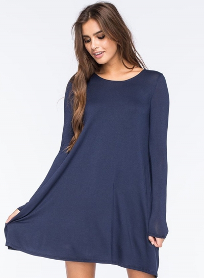 Women's Fashion Solid Long Sleeve Pleated Mini Dress LZDINTECOMMERCE.com