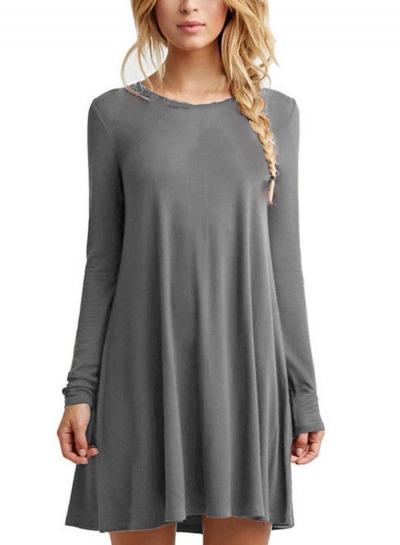 Women's Fashion Solid Long Sleeve Pleated Mini Dress STYLESIMO.com