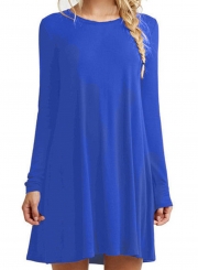 Women's Fashion Solid Long Sleeve Pleated Mini Dress