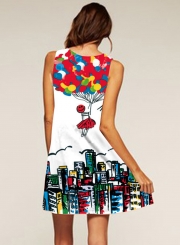 Women's Sleeveless Digital Printing Loose FIt Mini Dress