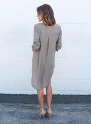 Women's Solid V Neck Long Sleeve High Low Solid Dress