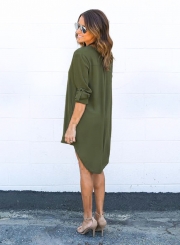 Women's Solid V Neck Long Sleeve High Low Solid Dress