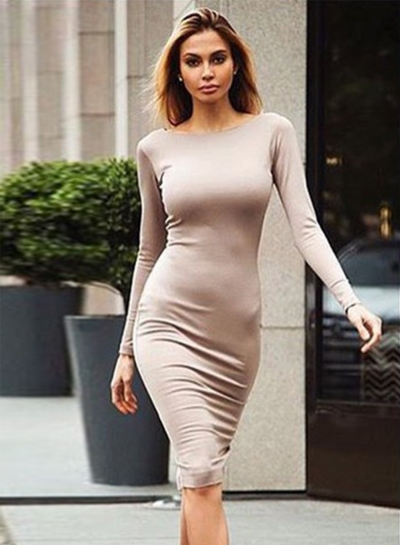 Women's Fashion Long Sleeve Back Zip Bodycon Dress STYLESIMO.com