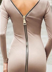 Women's Fashion Long Sleeve Back Zip Bodycon Dress