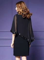 Women's Batwing Sleeve Sequins Chiffon Dress