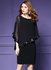 Women's Batwing Sleeve Sequins Chiffon Dress