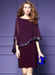 Women's Batwing Sleeve Sequins Chiffon Dress