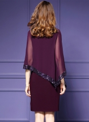 Women's Batwing Sleeve Sequins Chiffon Dress