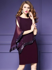 Women's Batwing Sleeve Sequins Chiffon Dress