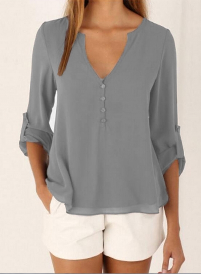 Women's Fashion V Neck Long Sleeve Solid Irregular Blouse LZDINTECOMMERCE.com