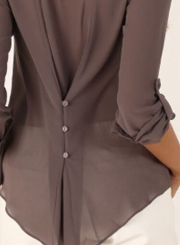 Women's Fashion V Neck Long Sleeve Solid Irregular Blouse