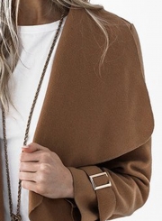 Women's Casual Long Sleeve Turn Down Collar Solid Coats