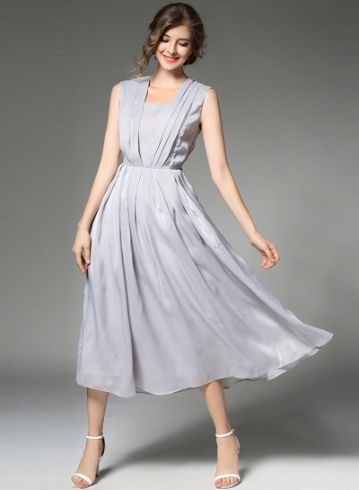 Women's Solid Evening Pleated Chiffon Dress STYLESIMO.com
