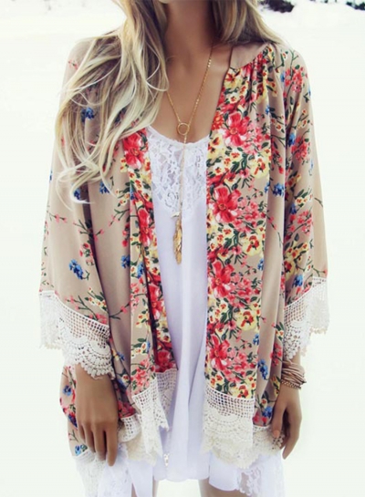 Women's Open front Floral Lace Kimono YOUYOUFASHIONEC.com