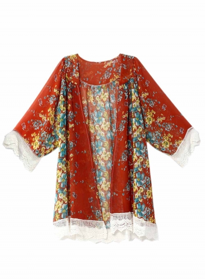 Women's Open front Floral Lace Kimono YOUYOUFASHIONEC.com