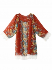 Women's Open front Floral Lace Kimono