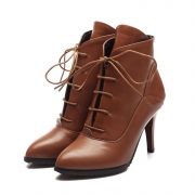 Women's Solid Stiletto Heels Pointed Toe Lace up Boots