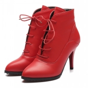 Women's Solid Stiletto Heels Pointed Toe Lace up Boots