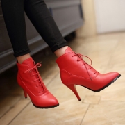 Women's Solid Stiletto Heels Pointed Toe Lace up Boots
