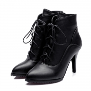 Women's Solid Stiletto Heels Pointed Toe Lace up Boots