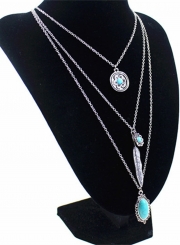 Women's Multi Layered Metal Feather Turquoise Necklace