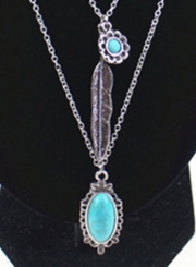 Women's Multi Layered Metal Feather Turquoise Necklace