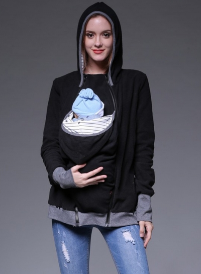 Women‘’s Maternity Kangaroo Long Sleeve Solid Hoodies STYLESIMO.com