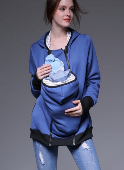 Women‘’s Maternity Kangaroo Long Sleeve Solid Hoodies YOUYOUFASHIONEC.com