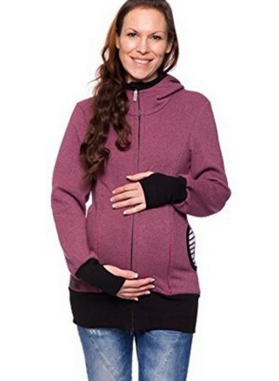 Women‘’s Maternity Kangaroo Long Sleeve Solid Hoodies YOUYOUFASHIONEC.com