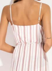 Women's Sexy Spaghetti Strap Striped Slit Maxi Dresses