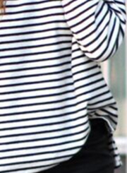 Women's Fashion Stripe Long Sleeve Loose Fit Pullover Sweatshirt