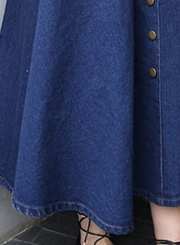 Women's A-line Button down Maxi Denim Pleated Skirt