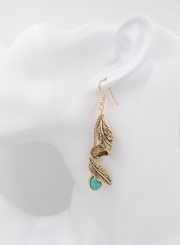 Women's Boho Metal Feather Turquoise Drop Earrings