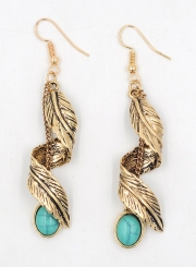 Women's Boho Metal Feather Turquoise Drop Earrings