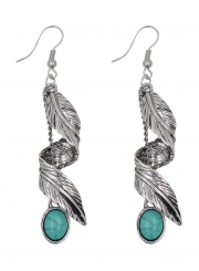 Women's Boho Metal Feather Turquoise Drop Earrings