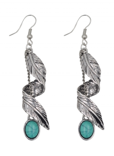 Women's Boho Metal Feather Turquoise Drop Earrings YOUYOUFASHIONEC.com