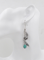Women's Boho Metal Feather Turquoise Drop Earrings