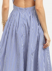 Women's Spaghetti Strap Cross Back Striped Midi Dresses