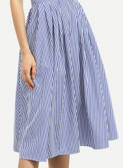 Women's Spaghetti Strap Cross Back Striped Midi Dresses