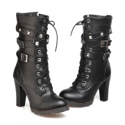 Women's Block Heels Side Zipper Boots with Rivet