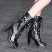 Women's Block Heels Side Zipper Boots with Rivet